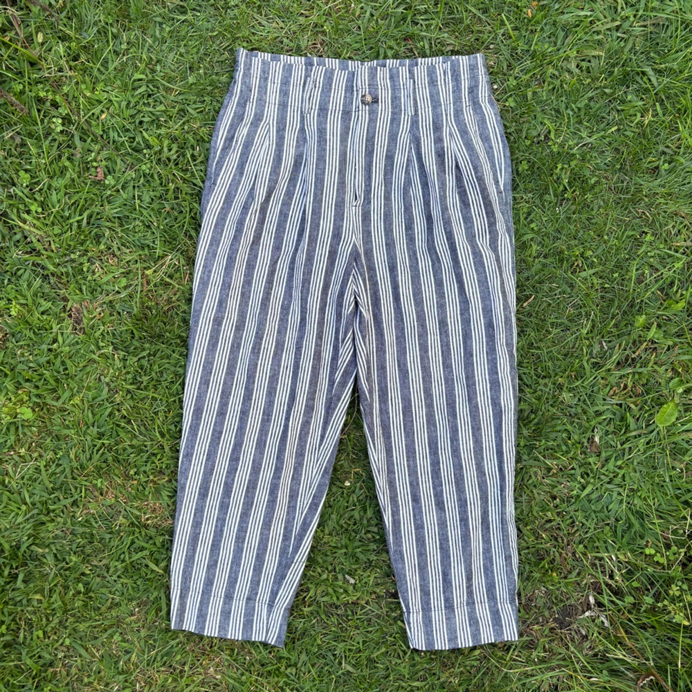 Madewell linen cotton Navy and White Striped Pants